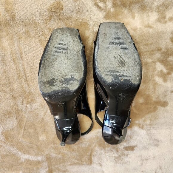 Via Spiga Black Sling Back Patent Leather Stiletto Heel with Bow - Picture 9 of 10